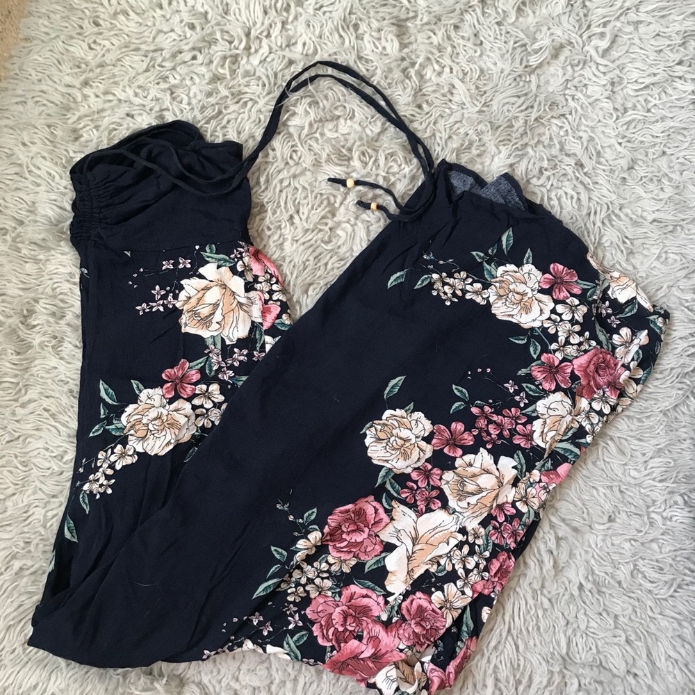 Floral Jumpsuit with Halter Top Tie, Size Small